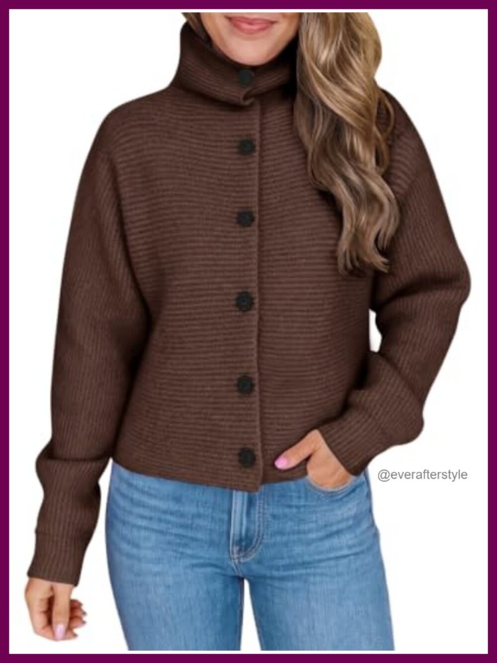 Women's Cropped Cardigan Sweater Mock Neck Button Front Fall Knit